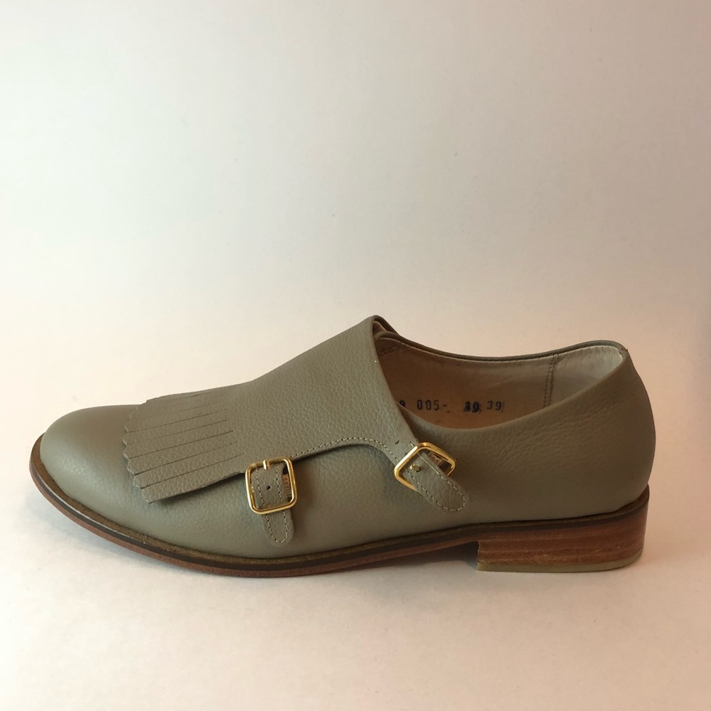 Gray leather loafers